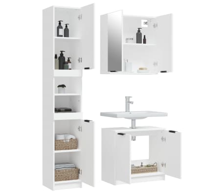 vidaXL 3 Piece Bathroom Cabinet Set White Engineered Wood | vidaXL.ie