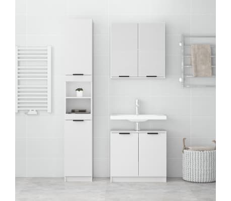 vidaXL Set dulapuri de baie, 3 piese, alb extralucios, lemn prelucrat