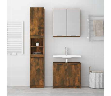 vidaXL Ensemble d'armoires de salle de bain 3 pcs ch&ecirc;ne fum&eacute;