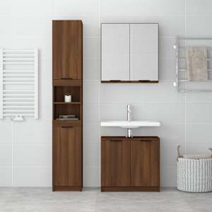 vidaXL Σετ Επίπλων Μπάνιου 3 Τεμαχίων Καφέ Δρυς από Επεξεργασμένο Ξύλο
