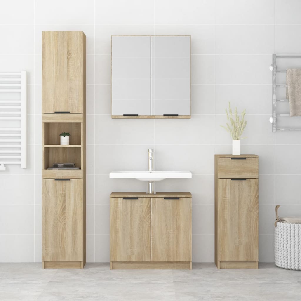 vidaXL Set Mobili da Bagno 4 pz Rovere Sonoma in Legno Multistrato