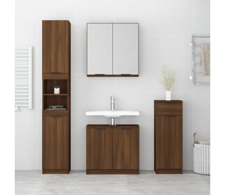 vidaXL Vonios spintelių komplektas, 4 dalių, rudas ąžuolo, mediena