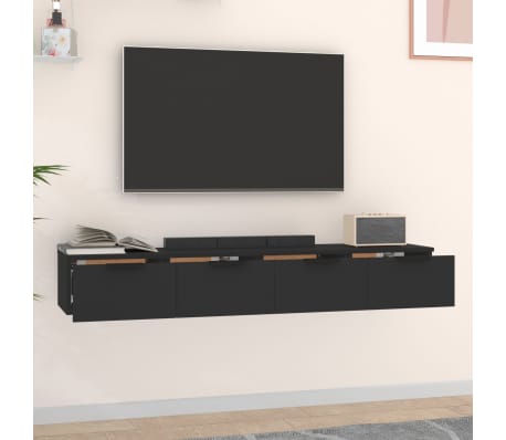 vidaXL sienas skapī&scaron;i, 2 gab., melni, 68x30x20 cm, inženierijas koks