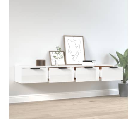 vidaXL Ντουλάπια Τοίχου 2 τεμ. Γυαλιστ. Λευκό 68x30x20 εκ. Επεξ. Ξύλο