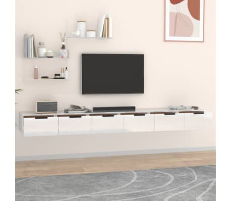 vidaXL Ντουλάπια Τοίχου 2 τεμ. Γυαλιστ. Λευκό 102x30x20 εκ. Επεξ. Ξύλο