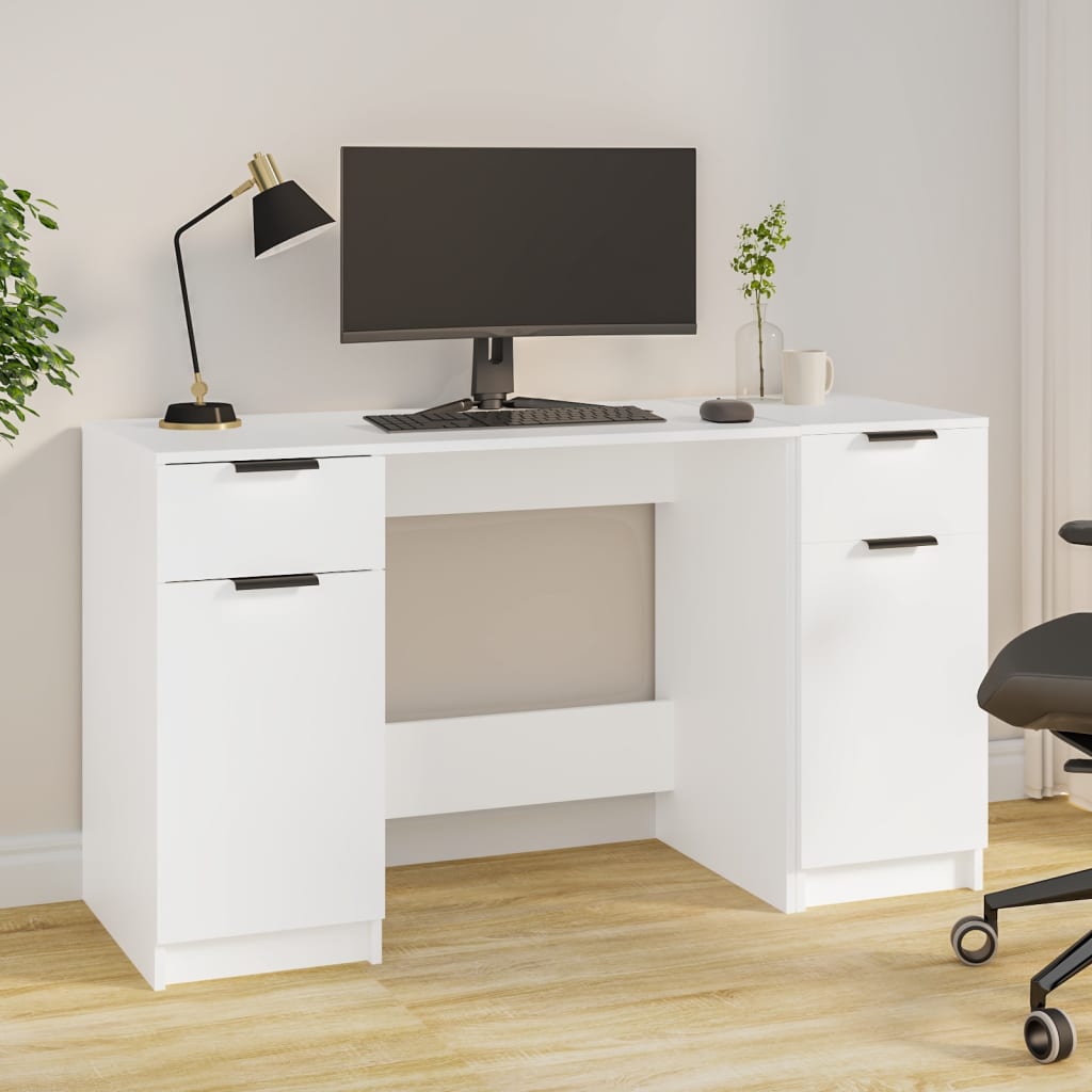 vidaXL skrivebord med sideskab konstrueret træ hvid