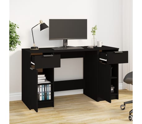 vidaXL Бюро със страничен шкаф, черен, инженерно дърво