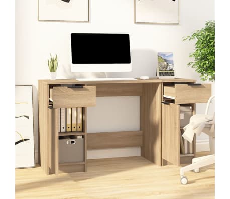 vidaXL Desk with Side Cabinet Sonoma Oak Engineered Wood