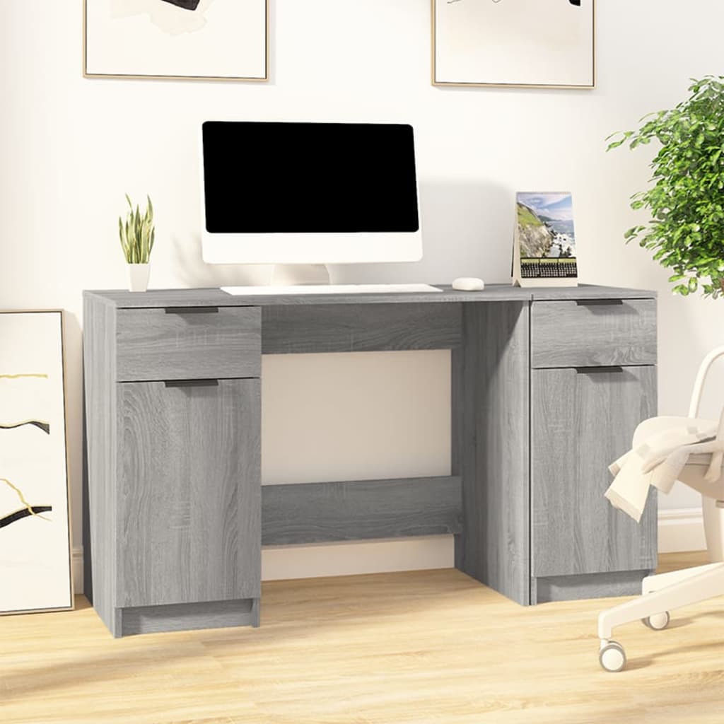 Scrivania con Armadietto，Scrivania da Studio，Tavolo Porta PC per Computer  Rovere Fumo in Legno Multistrato