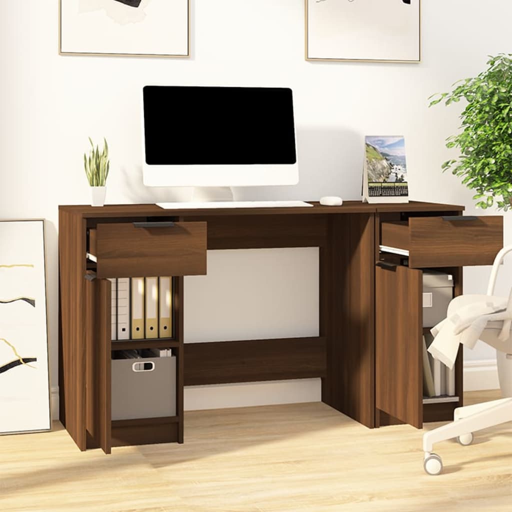 vidaXL Bureau met bijzetkast bewerkt hout bruin eikenkleur afbeelding