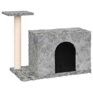 vidaXL kassimaja sisalk&ouml;iega kraapimispuuga, helehall, 51 cm