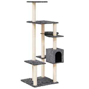 vidaXL kassimaja sisalk&ouml;itega kraapimispuuga, tumehall, 142 cm
