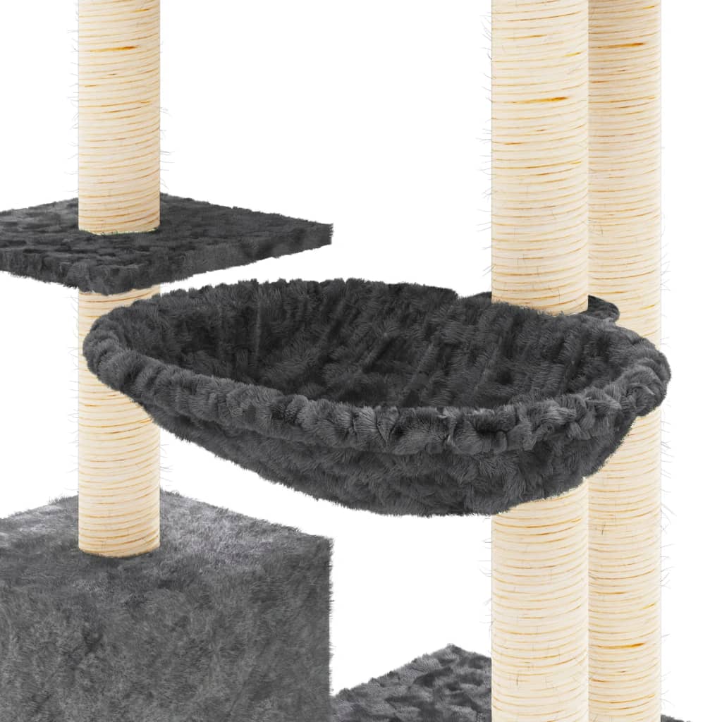 Sötétszürke macskabútor szizál kaparófával 142 cm 
