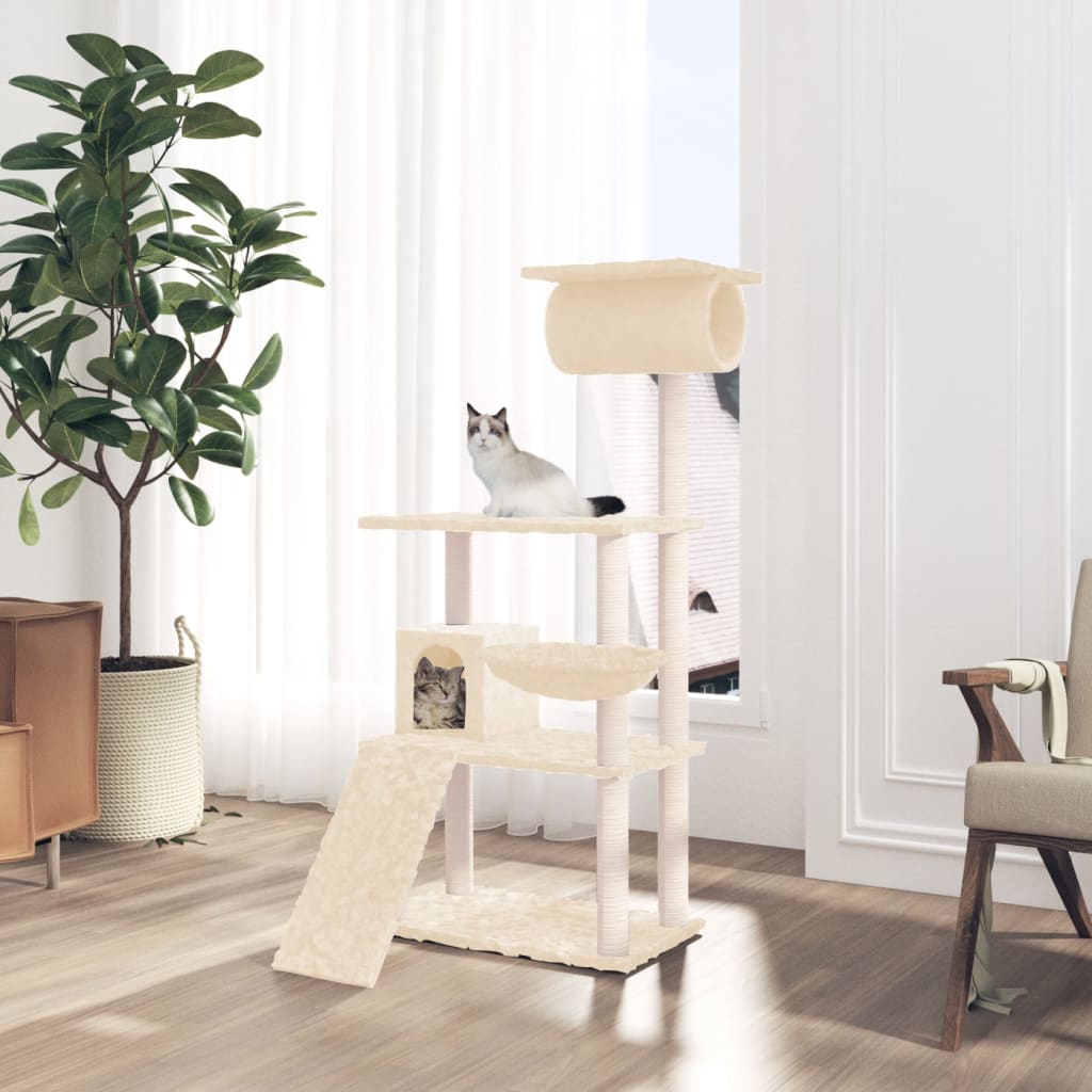 vidaXL Arbre à chat avec griffoirs en sisal Crème 131 cm