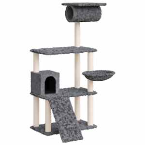 vidaXL kassimaja sisalk&ouml;itega kraapimispuudega, tumehall, 131 cm