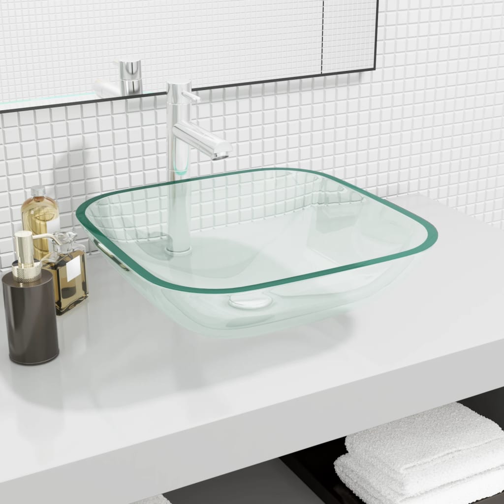vidaXL håndvask 42x42x14 cm glas transparent