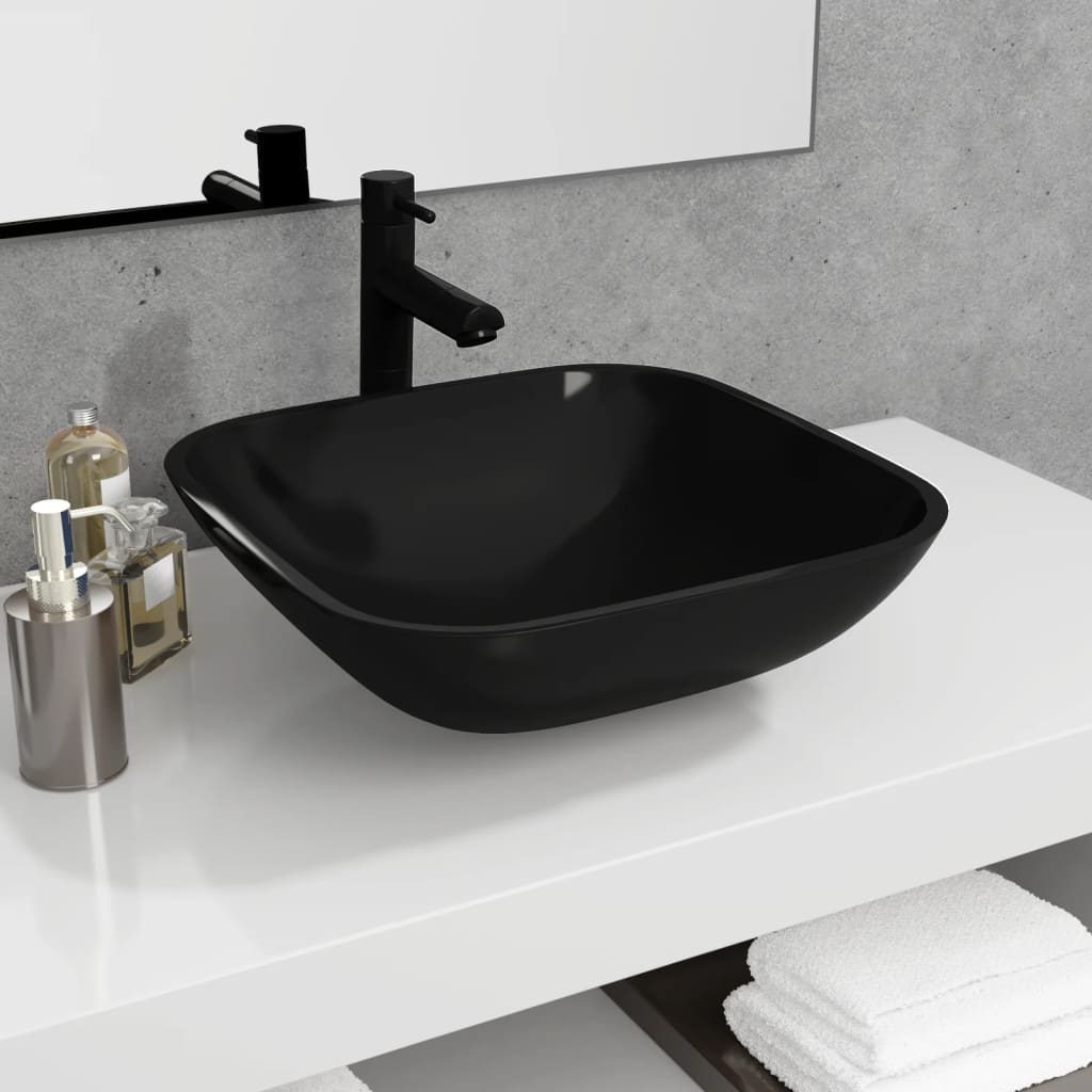 vidaXL Lavabo Verre 42x42x14 cm Noir