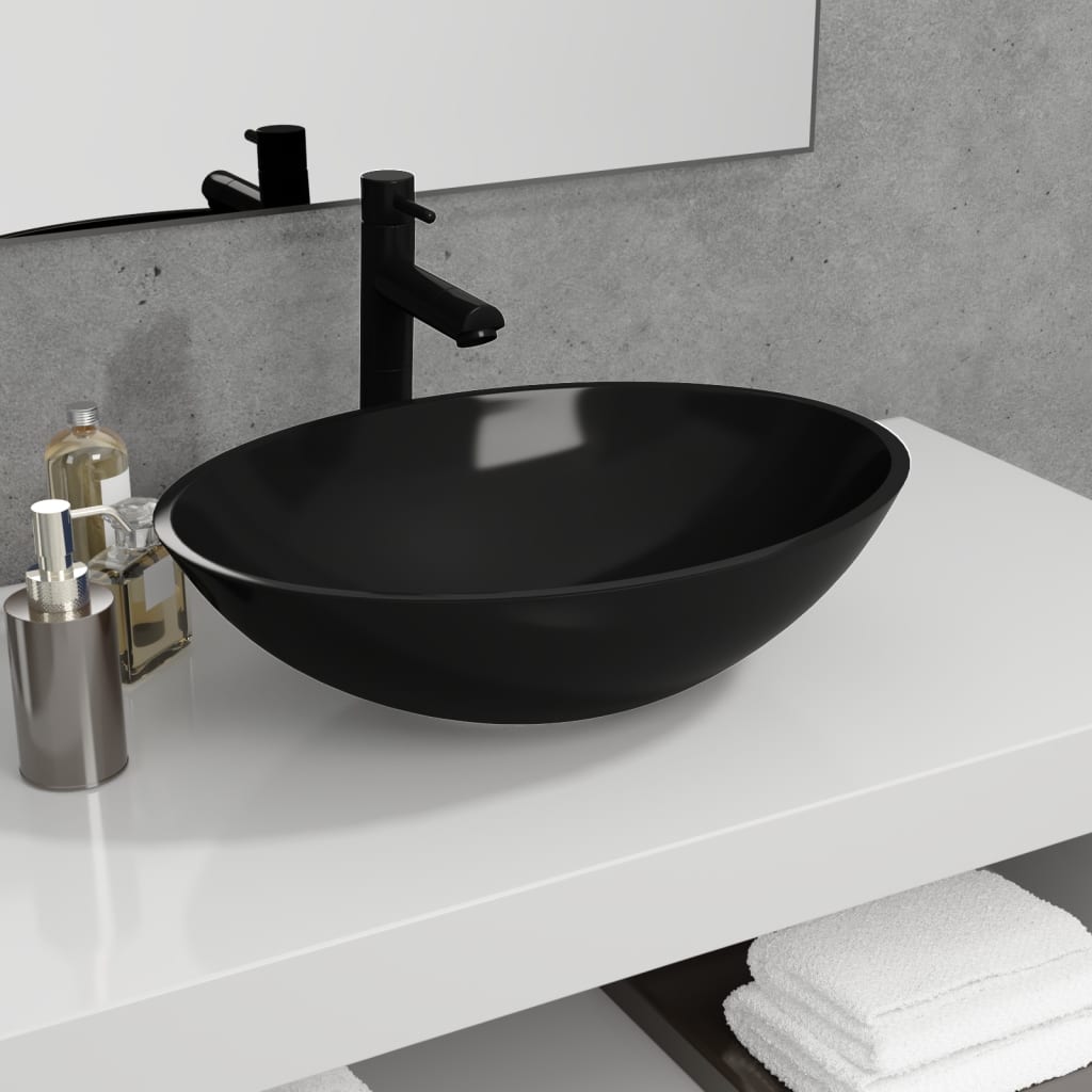 vida XL Waschbecken Glas 50x 37x 14 cm Schwarz