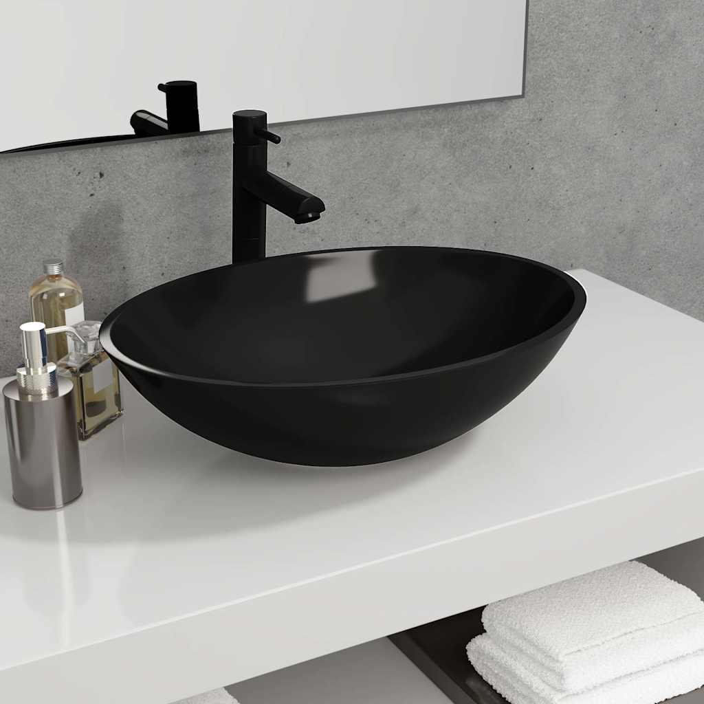 Håndvask i glas 50 × 37 × 14 cm - sort, bordmonteret