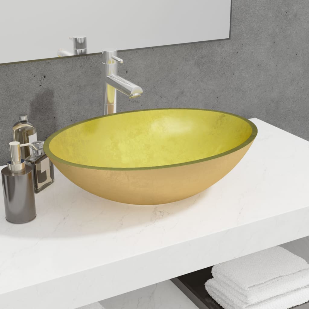 vidaXL Lavabo Verre 50x37x14 cm Doré