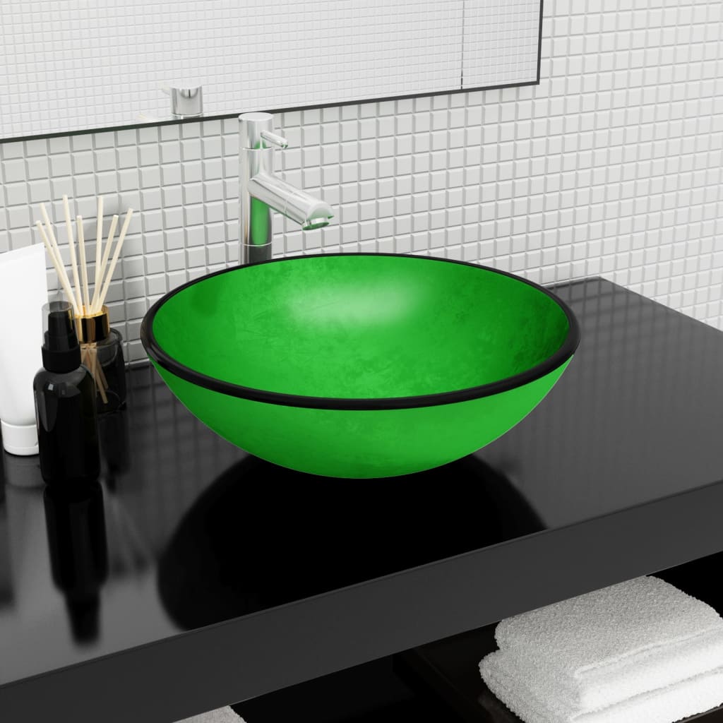 vidaXL håndvask 42x14 cm hærdet glas grøn