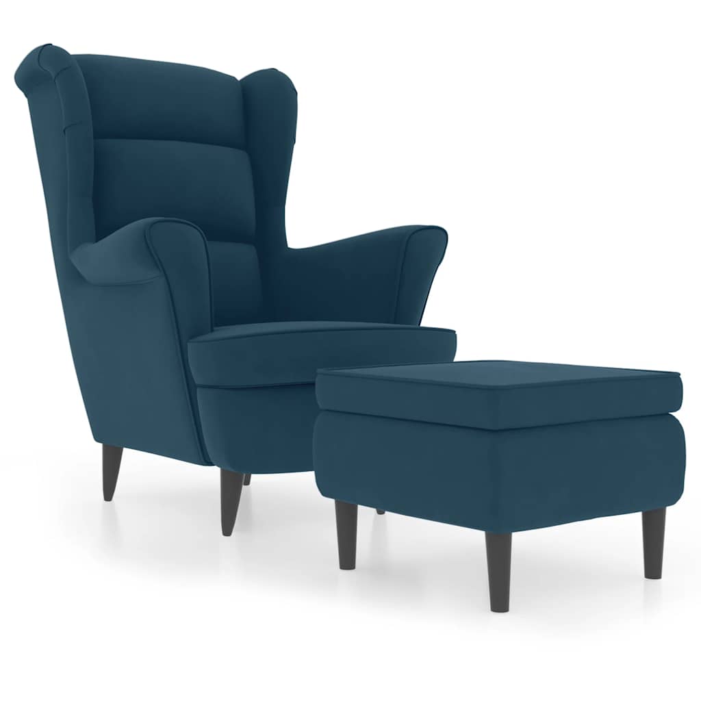 E-shop vidaXL Kreslo wingback s podnožkou modré zamatové