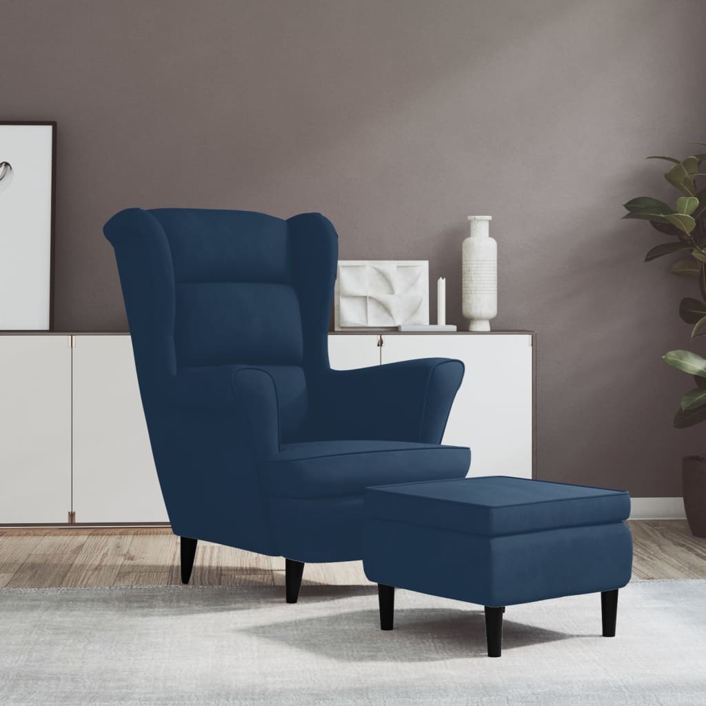 vida XL Ohrensessel mit Hocker Blau Samt