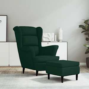 Fotelj s stolčkom temno zelen žamet