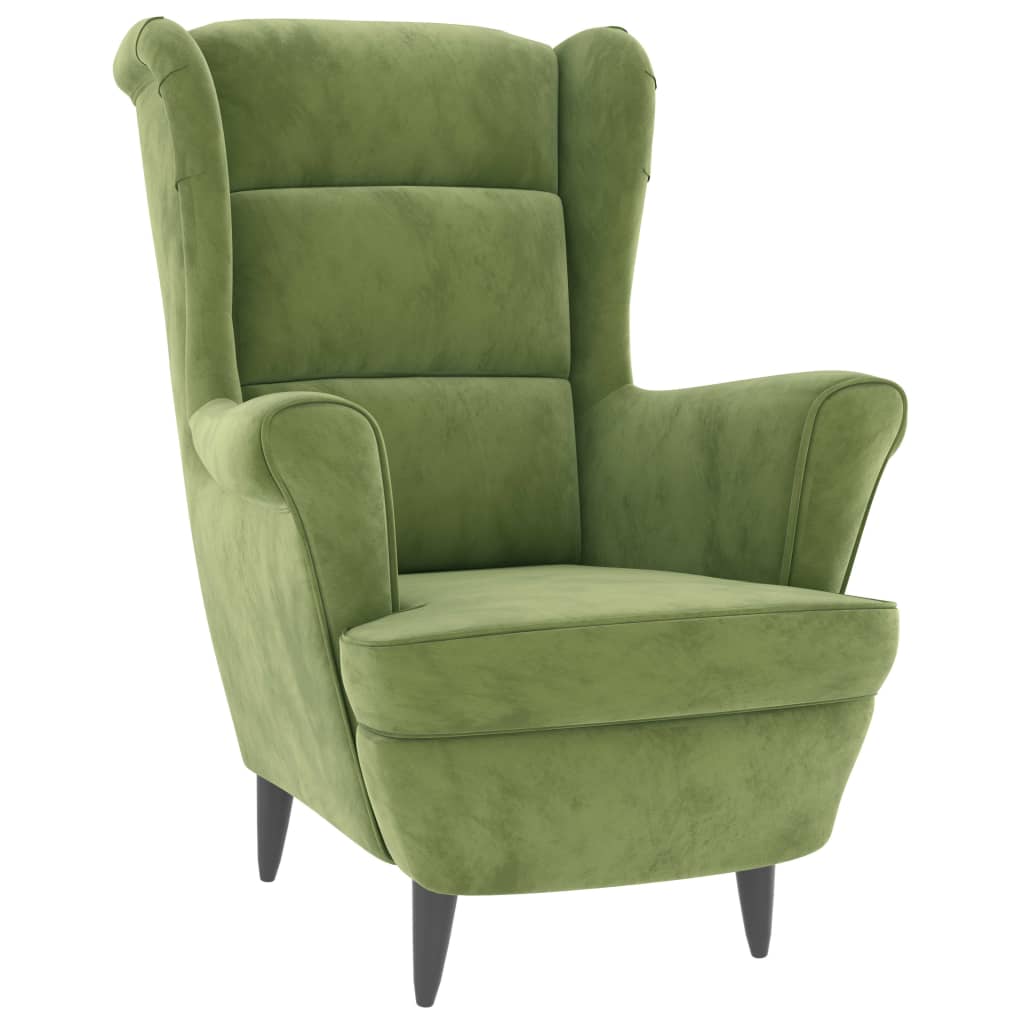 vidaXL Kreslo wingback s podnožkou bledozelené zamatové