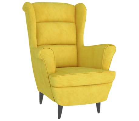 vidaXL Fauteuil à oreilles avec tabouret jaune moutarde velours