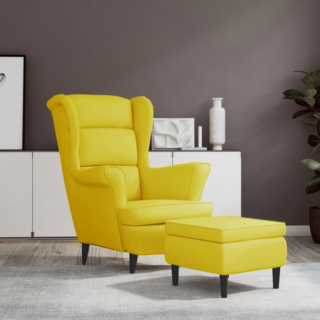 vida XL Ohrensessel mit Hocker Senfgelb Samt