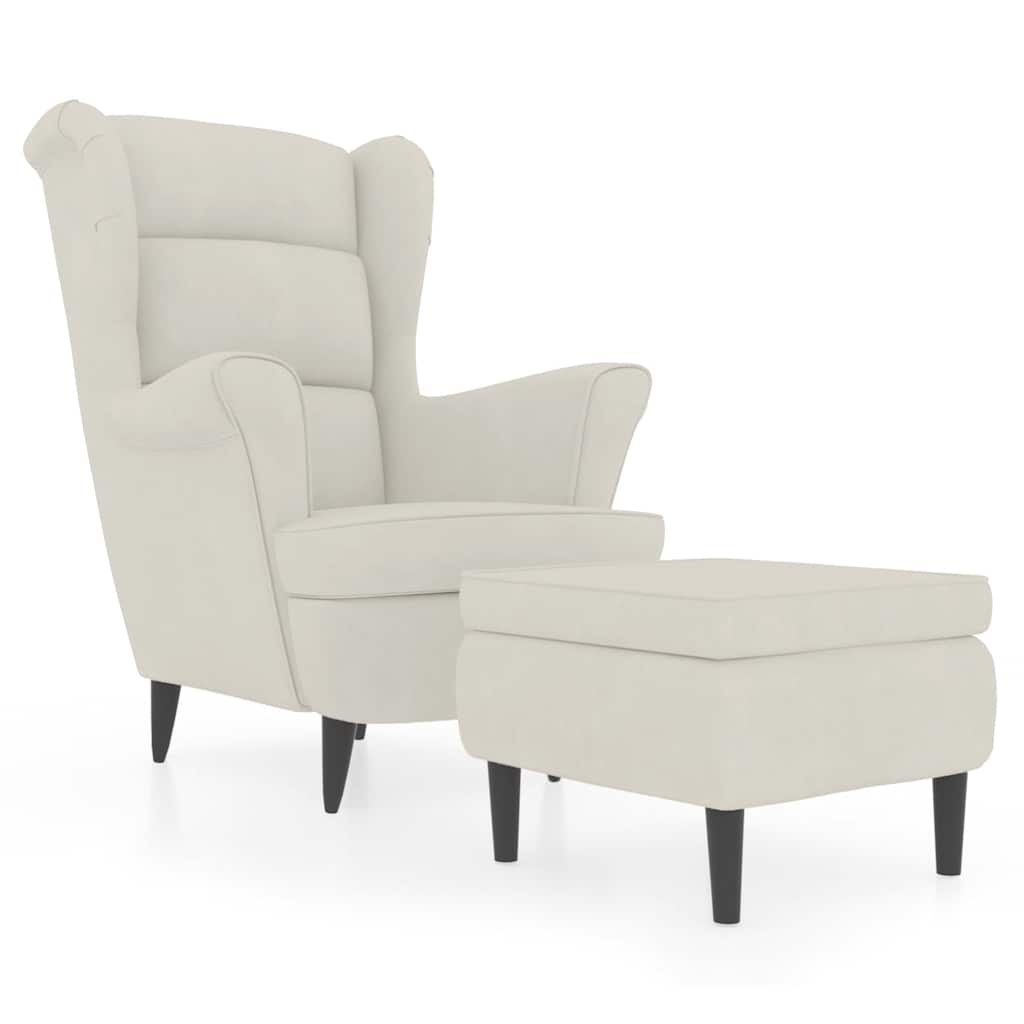 vidaXL Křeslo ušák se stoličkou krémové samet