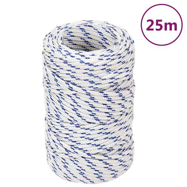 vidaXL paadik&ouml;is, valge, 2 mm, 25 m, pol&uuml;prop&uuml;leen