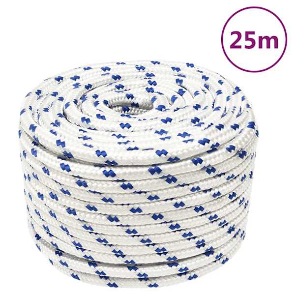 vidaXL paadik&ouml;is, valge, 14 mm, 25 m, pol&uuml;prop&uuml;leen