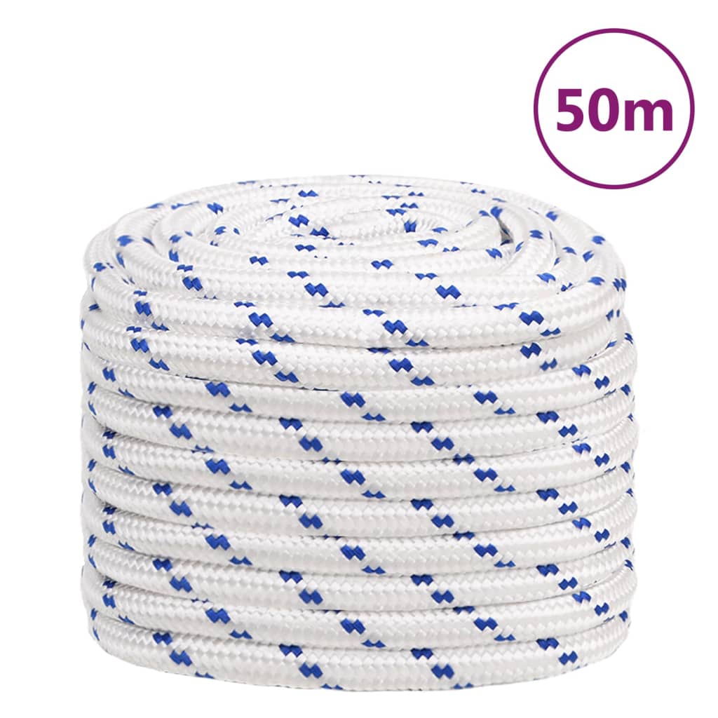 vidaXL Frânghie de barcă, alb, 20 mm, 50 m, polipropilenă