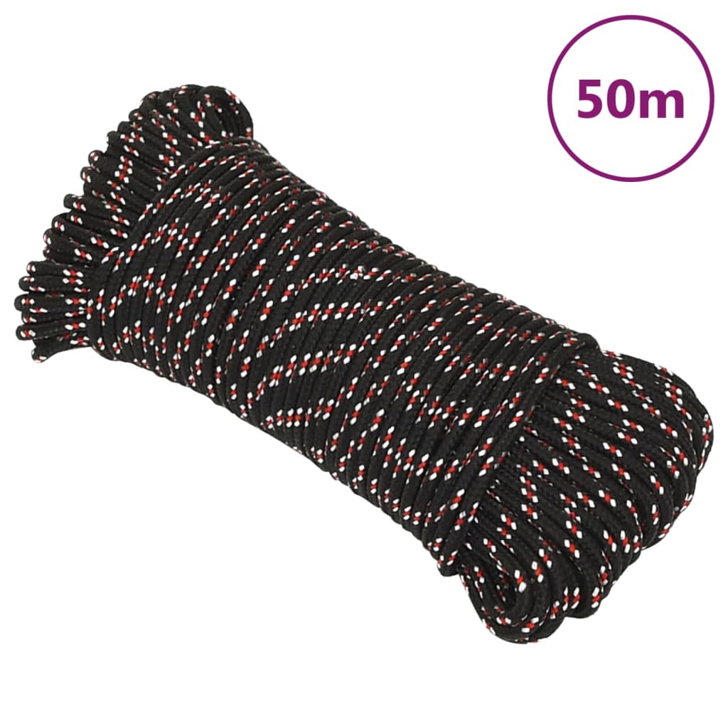 vidaXL Lodní lano černé 3 mm 50 m polypropylen