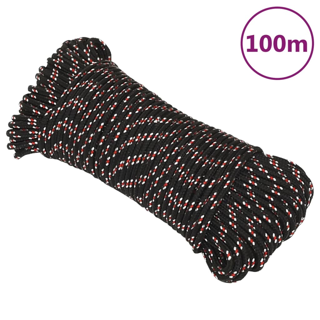 vidaXL Frânghie de barcă, negru, 3 mm, 100 m, polipropilenă