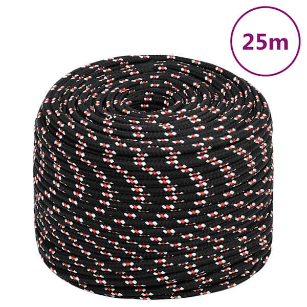 vidaXL paadik&ouml;is, must, 8 mm, 25 m, pol&uuml;prop&uuml;leen