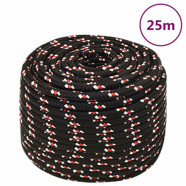 vidaXL paadik&ouml;is, must, 12 mm, 25 m, pol&uuml;prop&uuml;leen