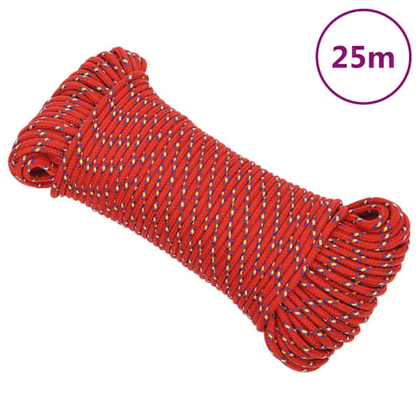 vidaXL paadik&ouml;is, punane, 3 mm, 25 m, pol&uuml;prop&uuml;leen