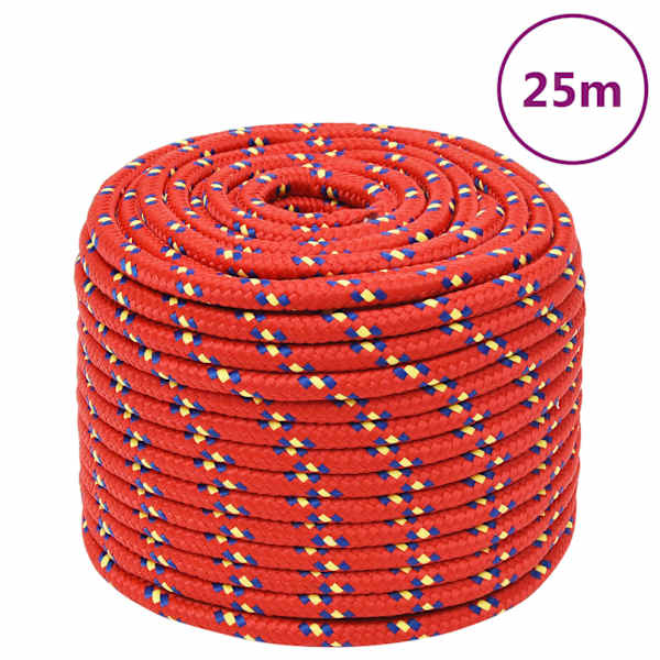 vidaXL paadik&ouml;is, punane, 12 mm, 25 m, pol&uuml;prop&uuml;leen