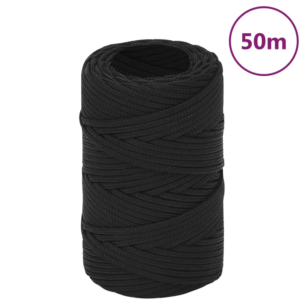 vidaXL Frânghie de barcă, negru complet, 2 mm, 50 m, polipropilenă