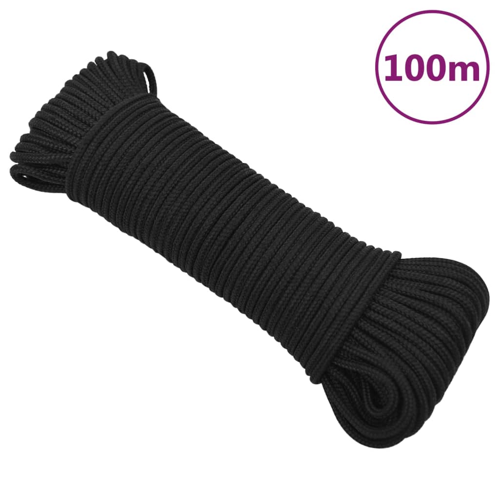 vidaXL Frânghie de barcă, negru complet, 3 mm, 100 m, polipropilenă