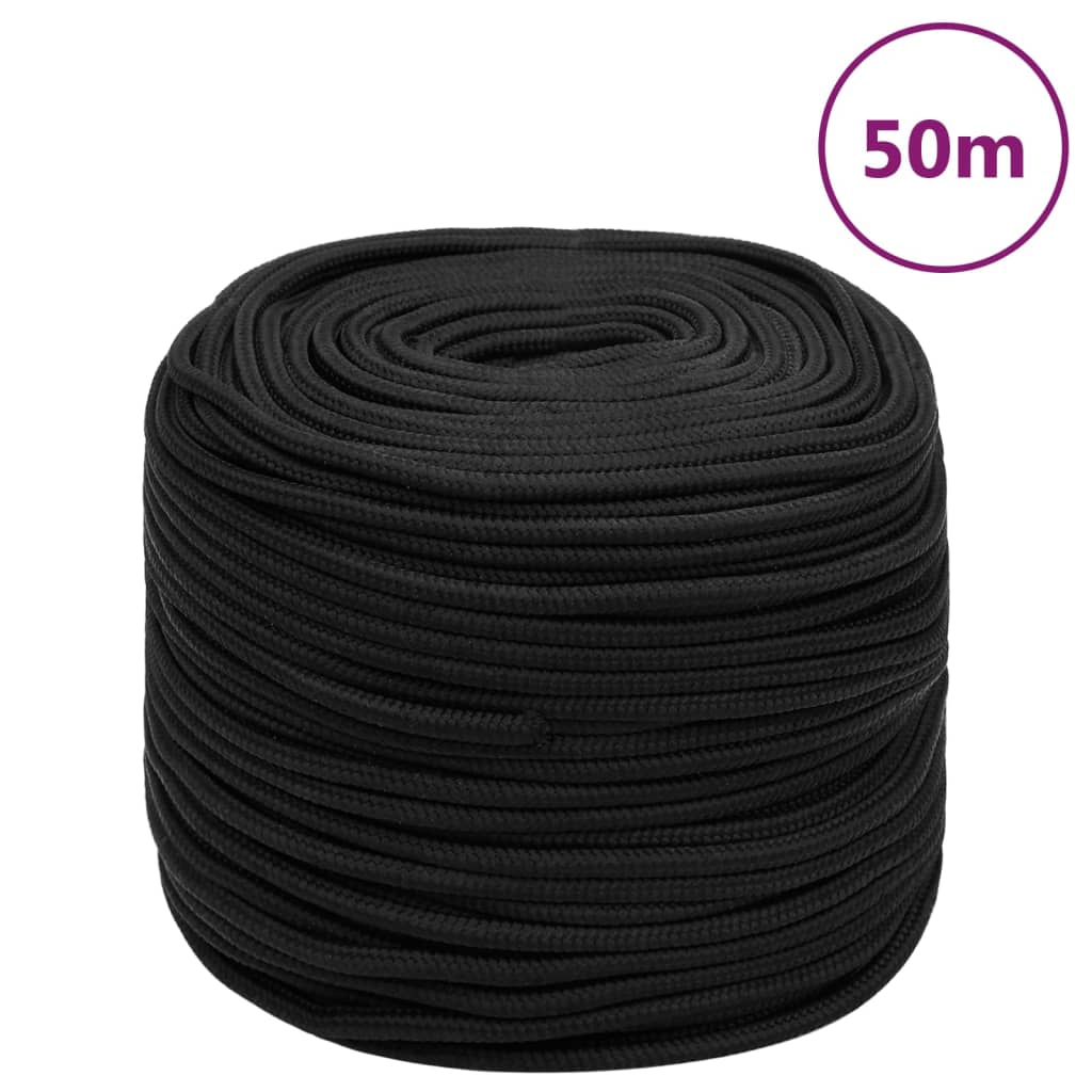 vidaXL Veneköysi täysmusta 8 mm 50 m polypropeeni