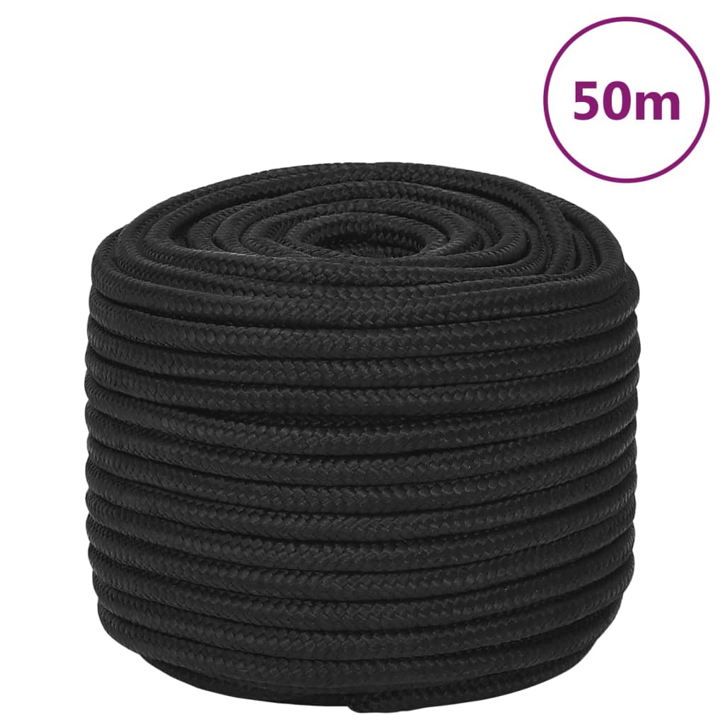vidaXL Frânghie de barcă, negru complet, 12 mm, 50 m, polipropilenă