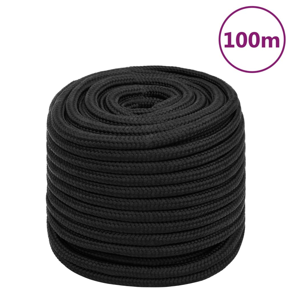 vidaXL Frânghie de barcă, negru complet, 16 mm, 100 m, polipropilenă