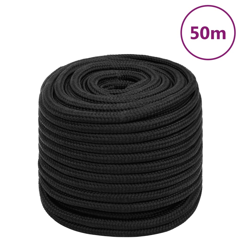 vidaXL Frânghie de barcă, negru complet, 18 mm, 50 m, polipropilenă