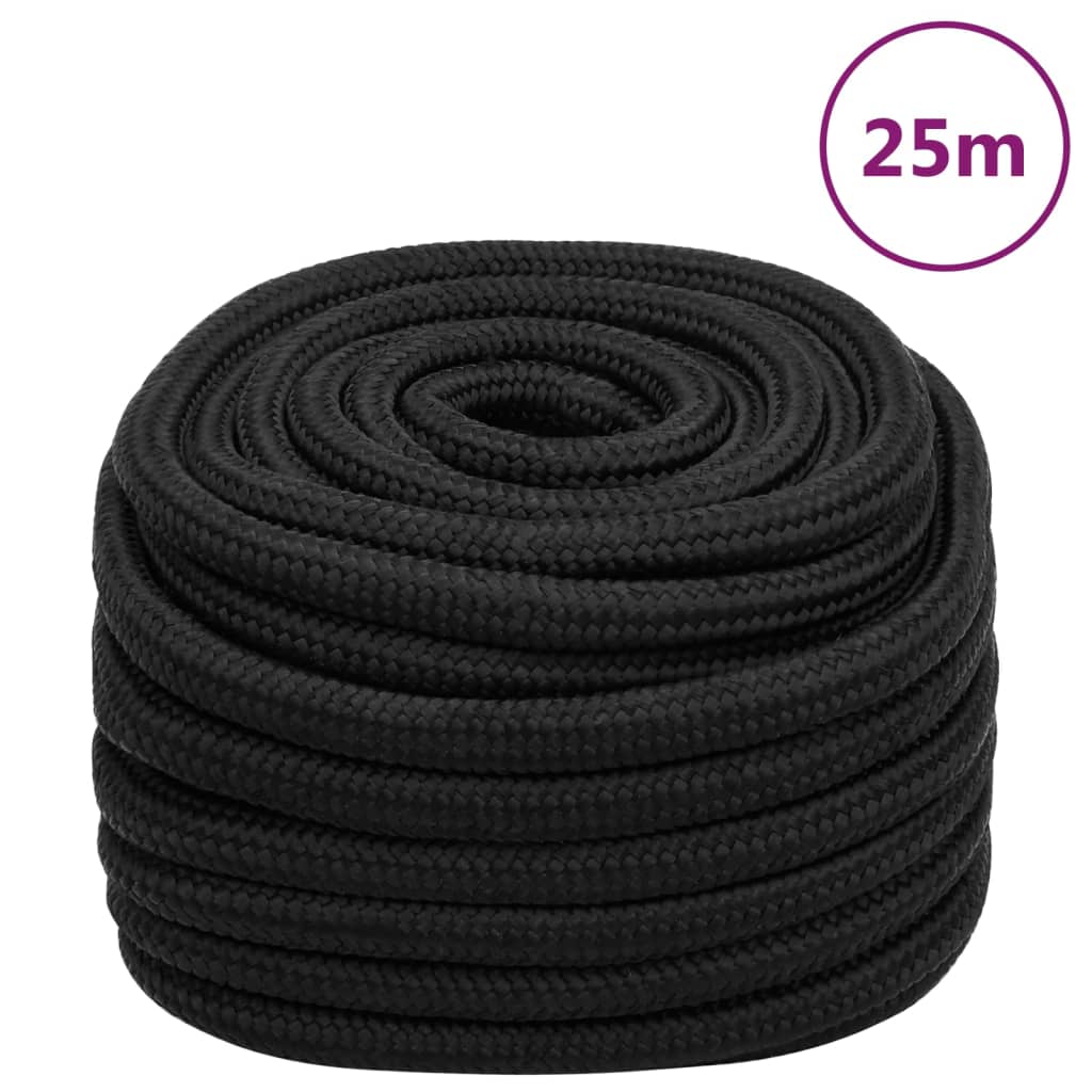 vidaXL Frânghie de barcă, negru complet, 20 mm, 25 m, polipropilenă