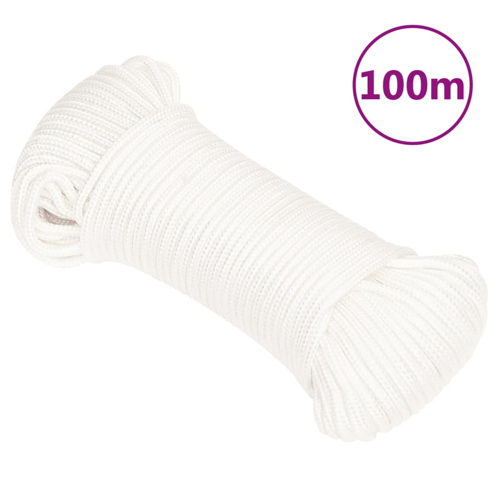 vidaXL Frânghie de barcă, alb complet, 3 mm, 100 m, polipropilenă