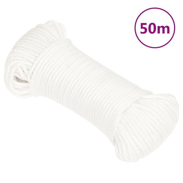 vidaXL paadik&ouml;is, t&auml;isvalge, 5 mm, 50 m, pol&uuml;prop&uuml;leen
